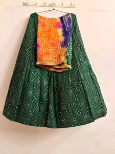 Green Embroidered Lehenga with Colorful Dupatta