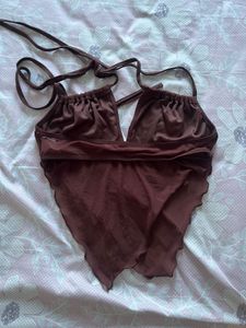 Brown Halter Neck Bikini Top