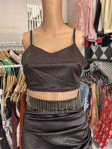 Black Crop Top and Skirt Set