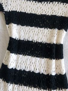 Black &amp; White Striped Crochet Dress