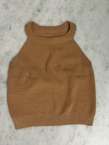 Brown Knit Sleeveless Top