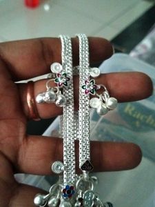 Silver Anklets with Bells & Flowers baby girl