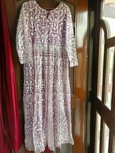 Floral embroidered anarkali suit with pants