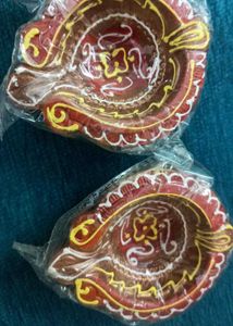 Decorative Clay Diya Lamps (Set of 2)