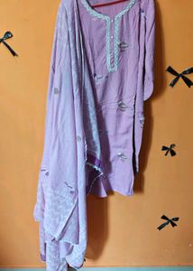 3 pieces Purple Bird Print Kurta set