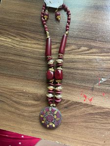 Maroon Beaded Necklace &amp; Earring Set