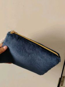 Blue Faux Fur Clutch with Tassel
