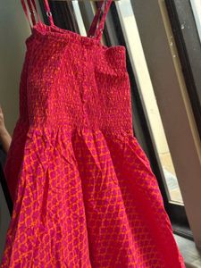 Chic Pink Printed Maxi Anarkali Cotton Dress