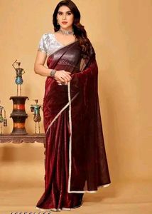 Elegant maroon Velvet Saree specially for girls