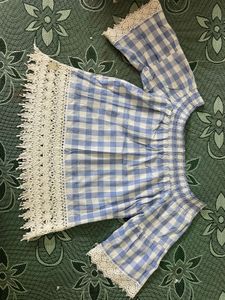 Blue &amp; White Gingham Off-Shoulder Top