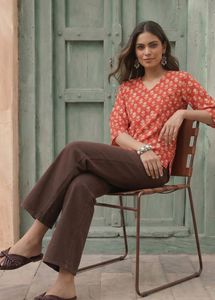 🧡Chic rust Orange Printed Cotton Kurta🧡