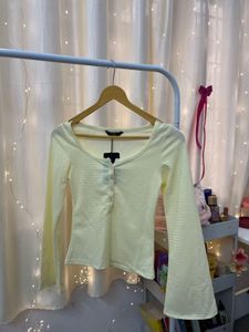 butter yellow Long Sleeve Henley Top