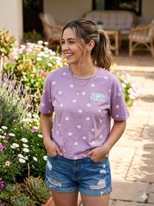 Cute Purple "Good Vibes" Floral T-Shirt 🌙💜🔮