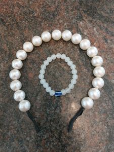 Pearl Hair Band With Evil Eye Bracelet.