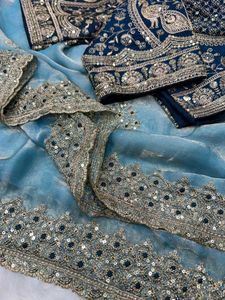 Elegant Blue Embroidered Saree