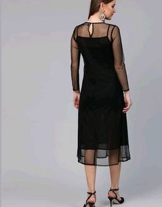 Elegant Embroidered Sheer Black Dress
