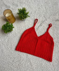 Red Crochet Knit Tank Top