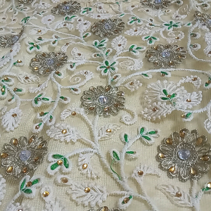 party wear kurti for mehendi functions, beautiful work &amp; off white with green colour combination