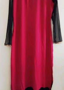 Libas Pink &amp; Black Sheer Sleeve Kurta