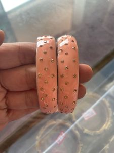Peach Crystal Embellished Bangles