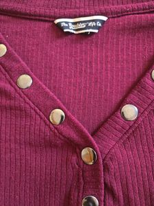 Stylish Burgundy Ribbed Henley Top