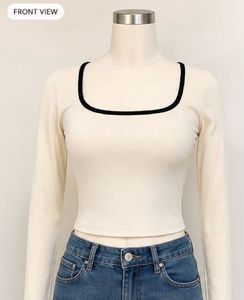Cream Long Sleeve Square Neck Top