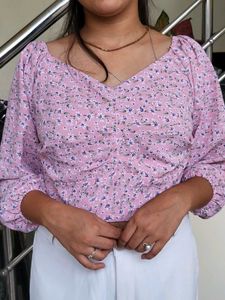 Pink Floral V-Neck Crop Top