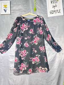 Sheer Floral Print Dress