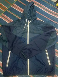 Men's Navy Blue Hooded Windbreaker Jacket