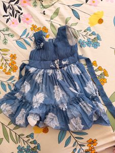 Adorable Blue Leaf Print Dress