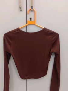 Brown Long Sleeve Corset Top