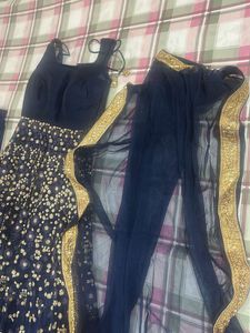 Elegant Navy Blue Floral Anarkali Gown