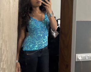 Sparkling Teal Y2k Sequin Cami Top