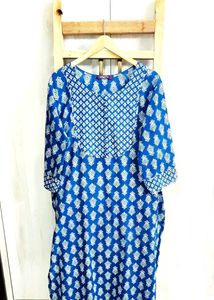 Blue Printed Cotton Kurti Size-46