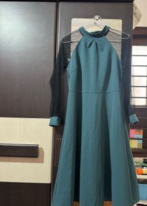 Elegant Teal Mesh Sleeve Dress