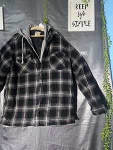 check plaid flannel shirt with attached hooded
