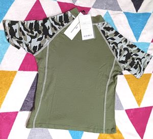 Girls Olive Green And Brown Solid Cotton Tshirt