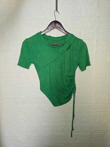 Green Asymmetrical Cut-Out Ruched Top