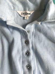 Cuffed Sleeves Solid Blue Top And Stripped Tee
