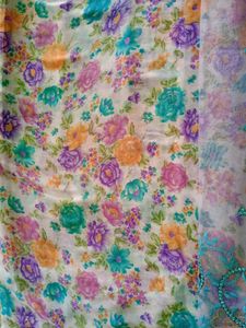 🆕New Net Floral Print Saree with Blouse
