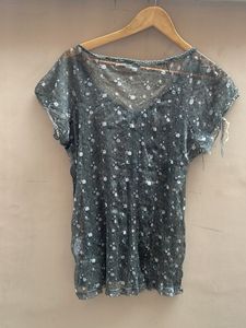 Sheer Floral Print V-Neck Top
