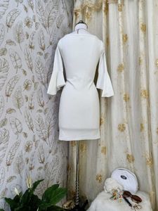 Chic White Bell Sleeve Sheath Dress