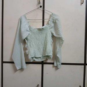 Mint Green Ruched Long Sleeve Top