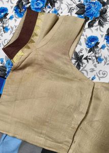 Zari Embroidery Handblock print ChanderiSilk Saree
