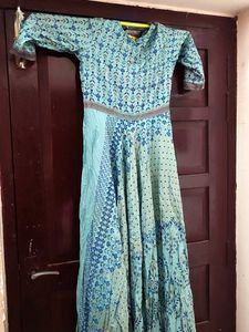 Blue Printed Anarkali Gown