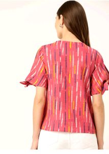 HALF SLEEVE PRINTED PINK TOP
