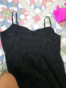 Chic Black Button-Front Eyelet Dress