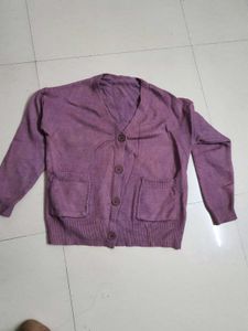 Purple V-Neck Cardigan with Pockets