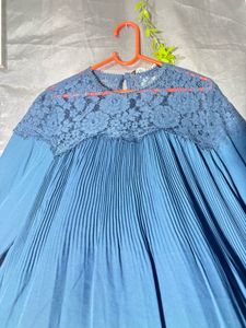 ZARA Pleated chiffon dress  with Lace Detail