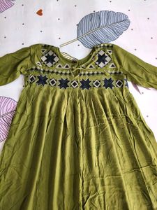 Olive Green Embroidered Kurti
